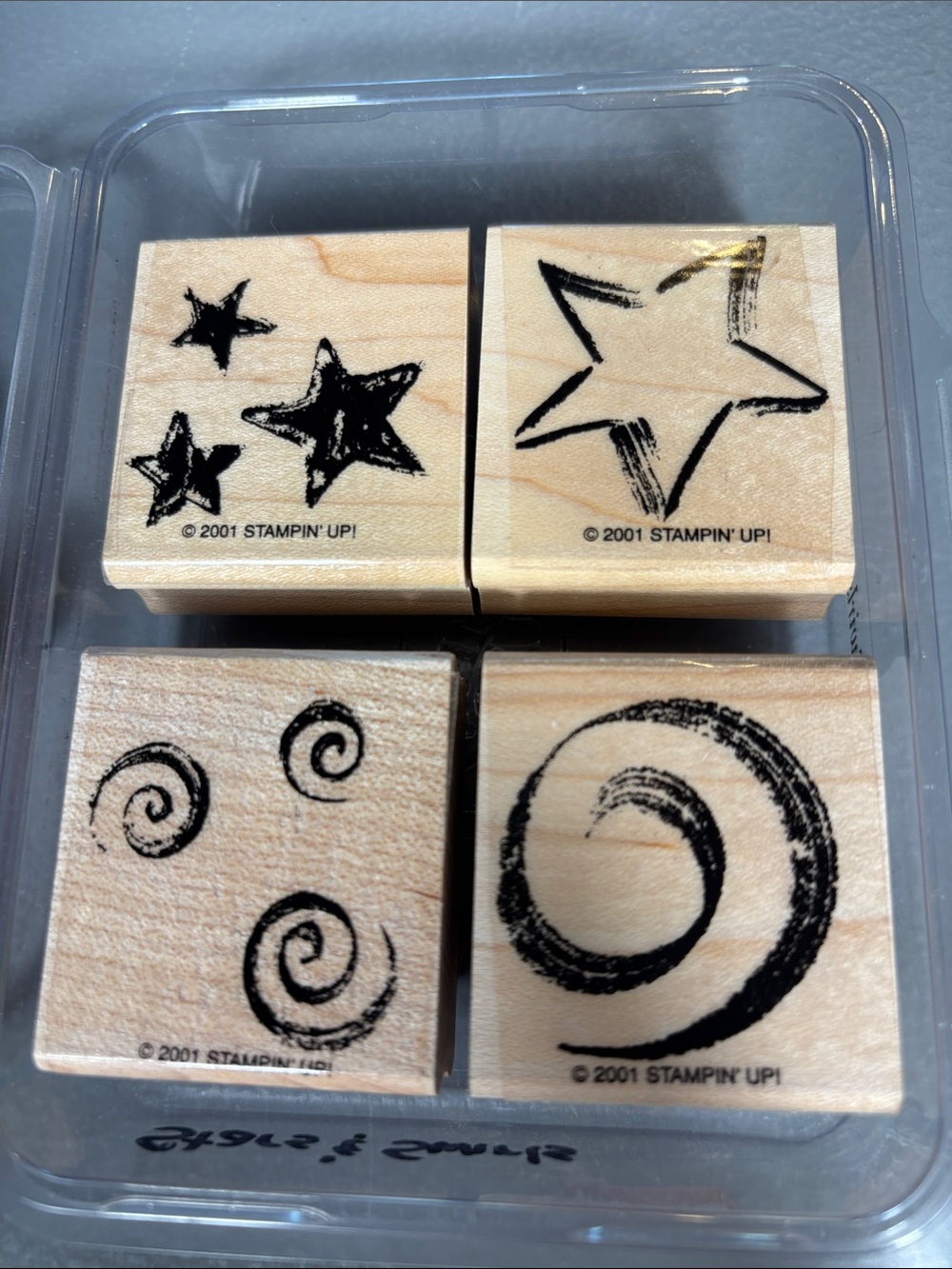 Stampin’ Up! Stars & Swirls 2001 Retired Wood Mount Stamp Set of 4